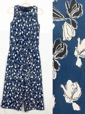 Thakoon Floral Wide Leg Jumpsuit Blue White Black Contemporary